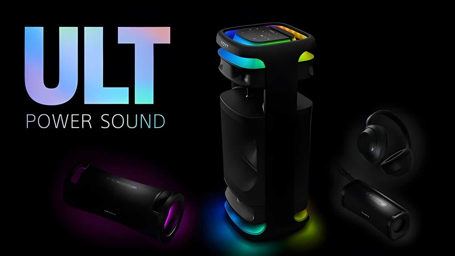 Ein Kopfhörer und drei Lautsprecher – die ersten Produkte von Sony neuer ULT-Serie.