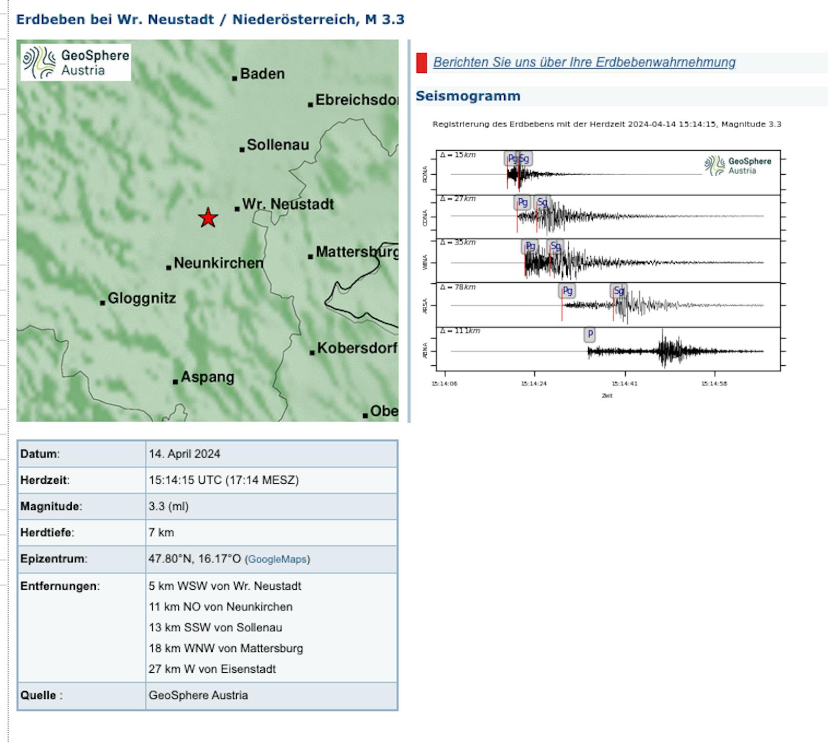 Erdbeben im Raum Wr. Neustadt