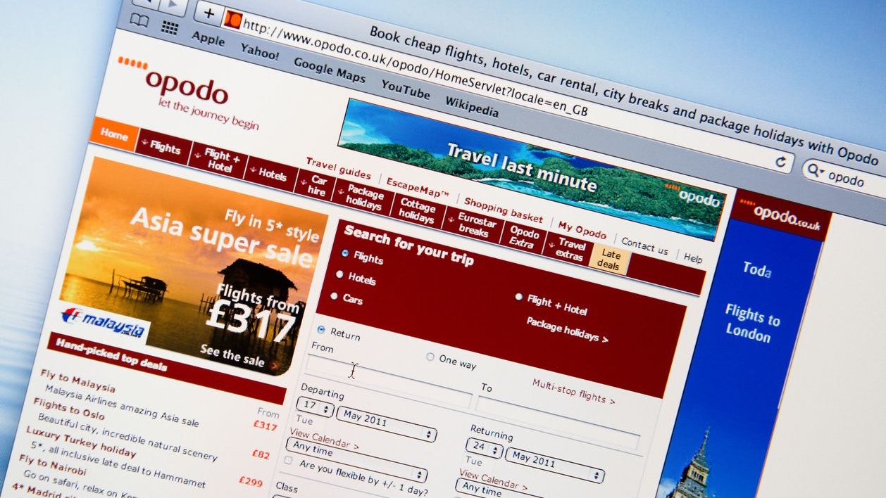 Florence, Italy - May 10, 2011: Opodo.com web pages on the web. The web site is an internet travel agency. Safari Browser.