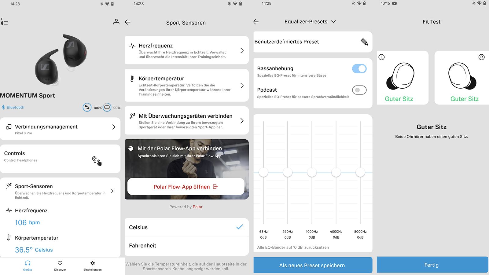 Sennheiser Momentum Sport – in der lobenswerten App lassen sich die Kopfhörer umfassend anpassen.