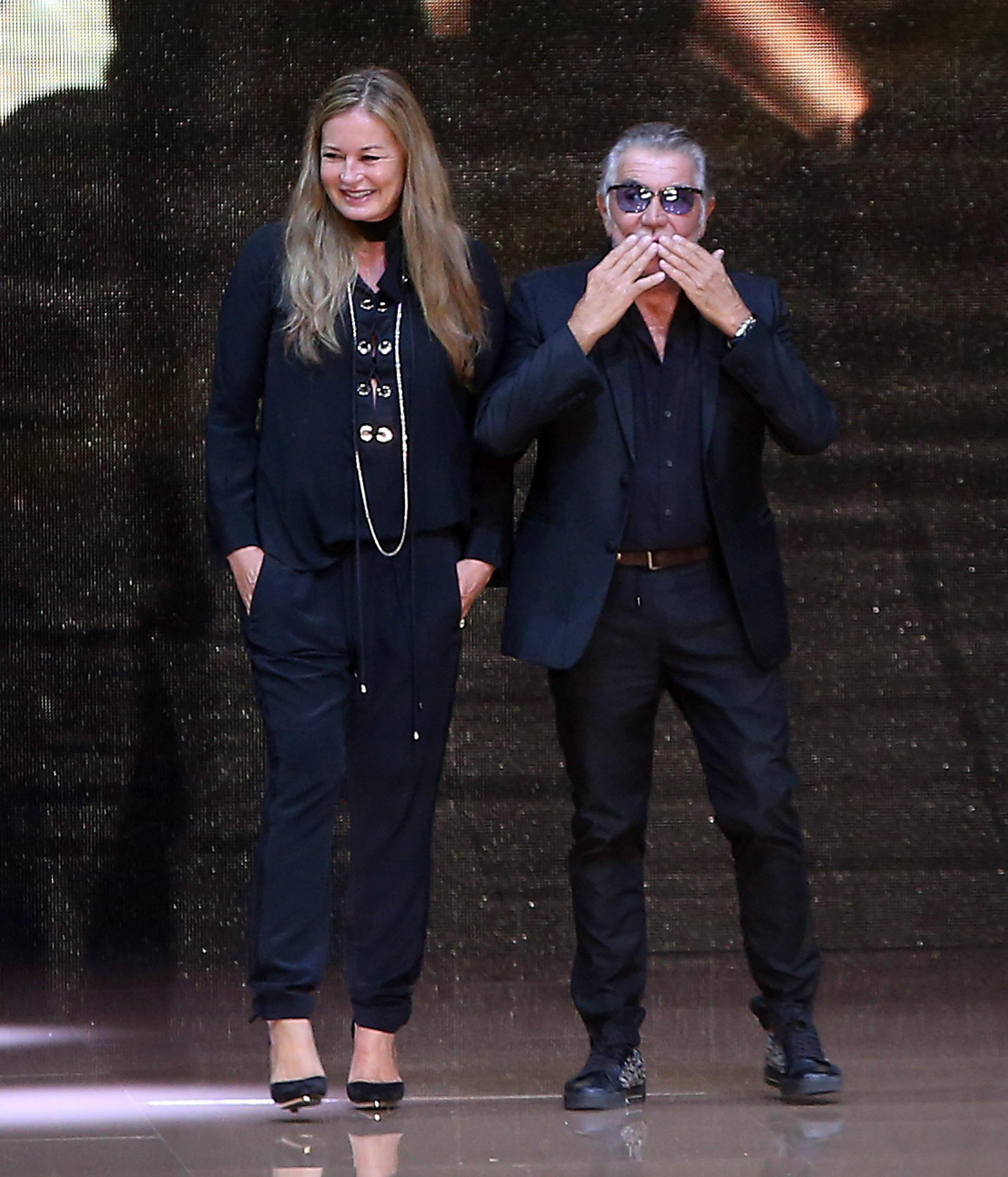 Modeschöpfer Roberto Cavalli mit seiner Ehefrau Eva Cavalli, 2014 bei der Milan Fashion Week