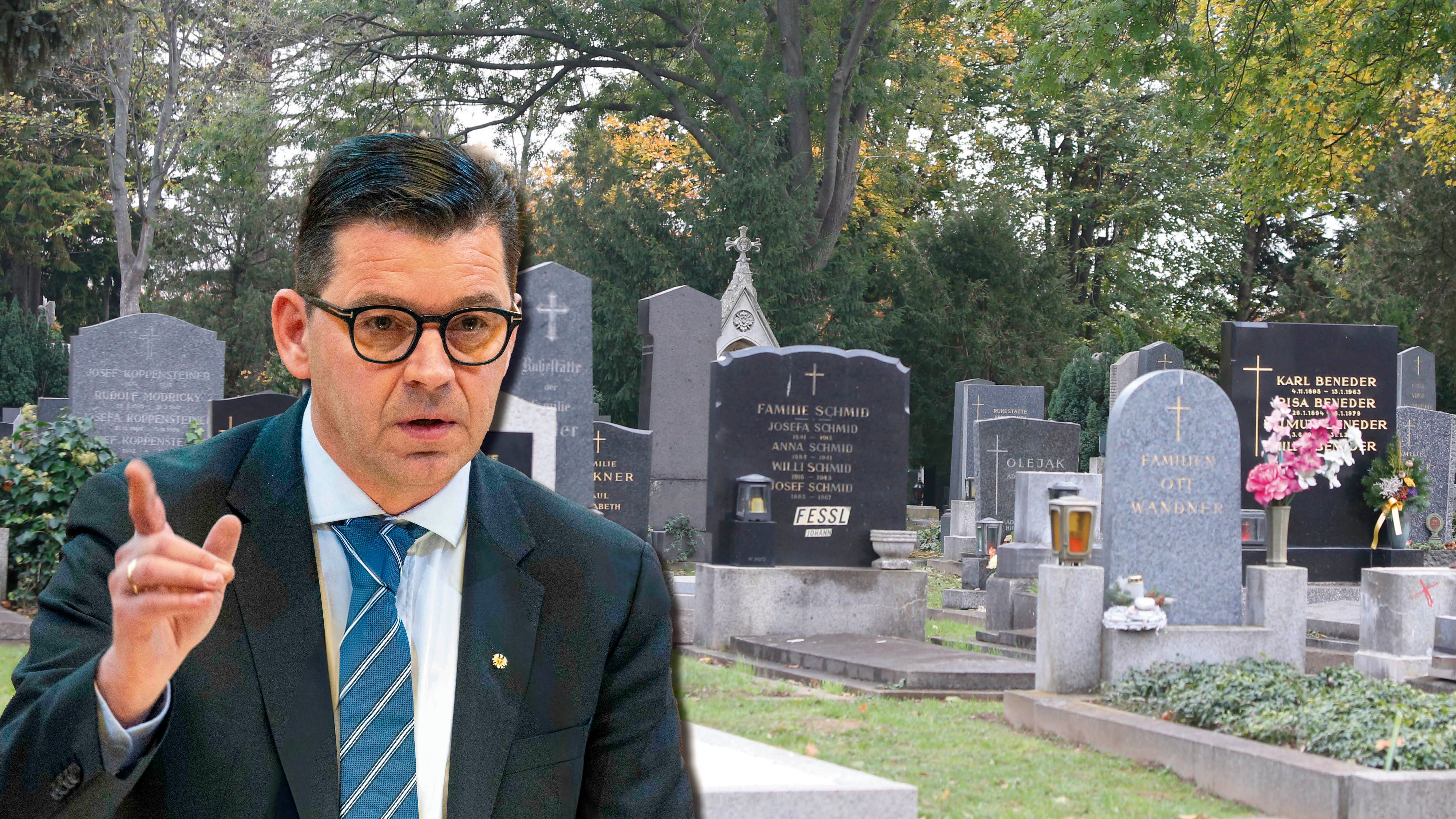FPÖ-Gemeinderat Udo Guggenbichler kritisiert die neue Gebühr am Zentralfriedhof.