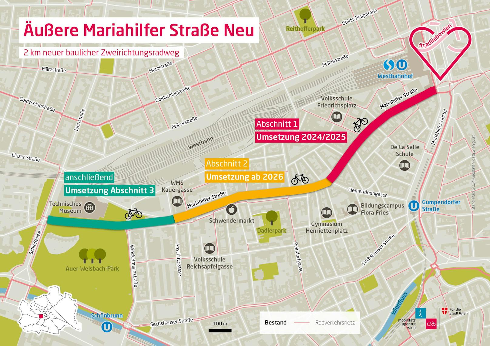 Die Äußere Mariahilfer Straße wird in drei Abschnitten umgestaltet.