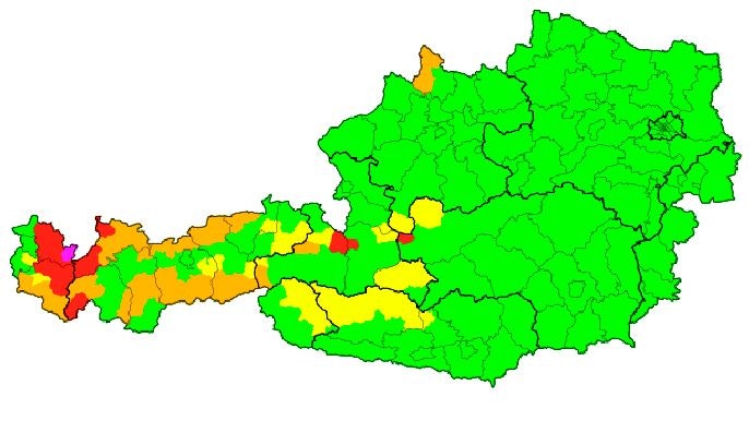 Die aktuellen Unwetterwarnungen für Österreich am 20. April 2024.