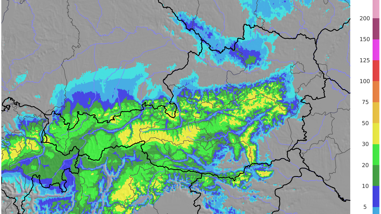 Die Neuschneeprognose für Dienstag und Mittwoch. Bis nach Wien hin ist temporär eine geringe Schneedecke möglich.