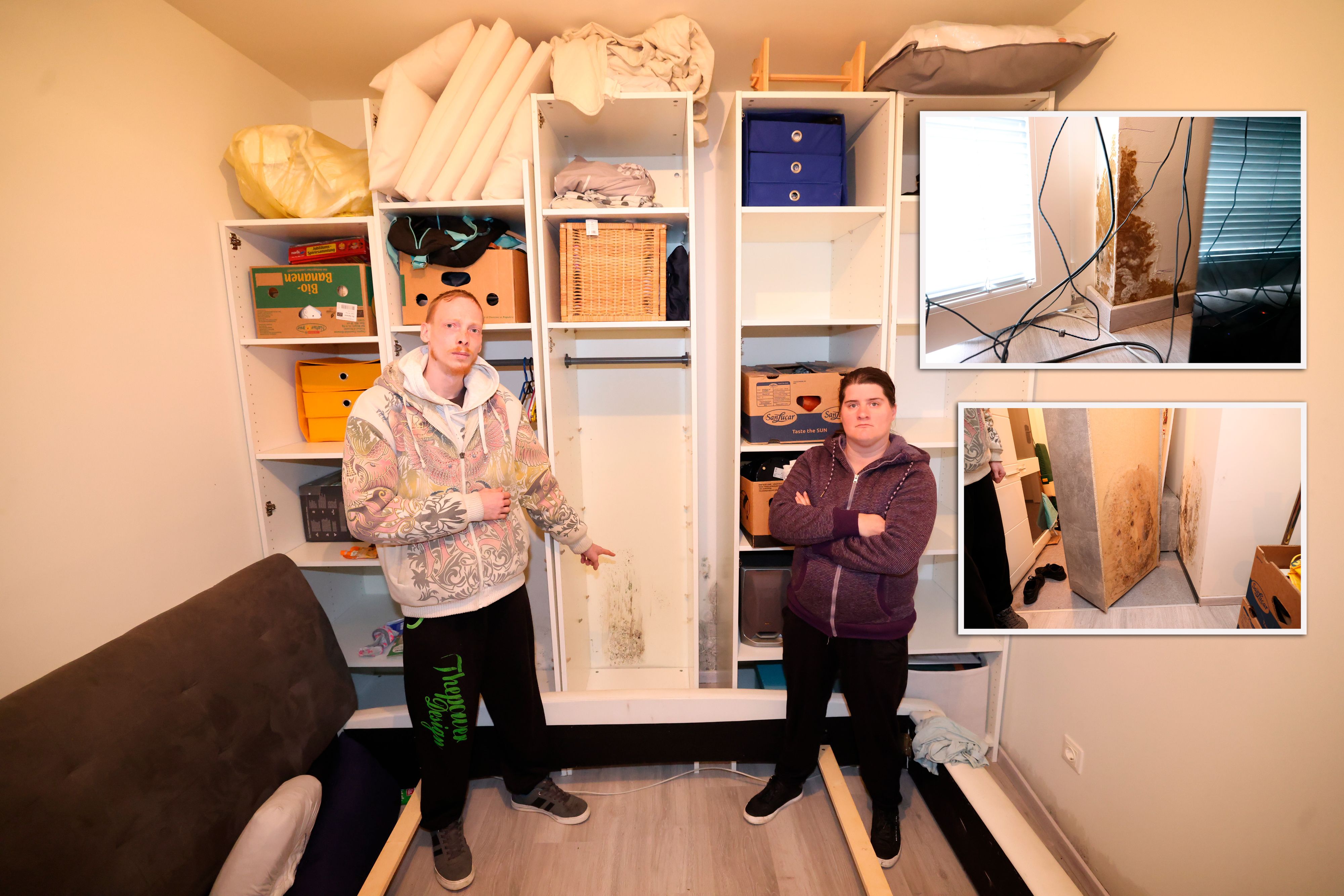 Kevin L. und Kate O. sind am 1. März in ihre neue Wohnung in Floridsdorf gezogen. Nun müssen sie vorübergehend ausziehen, weil alles verschimmelt ist.