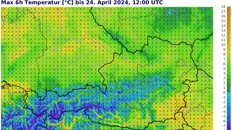 Prognose der Temperaturen am Mittwochnachmittag.