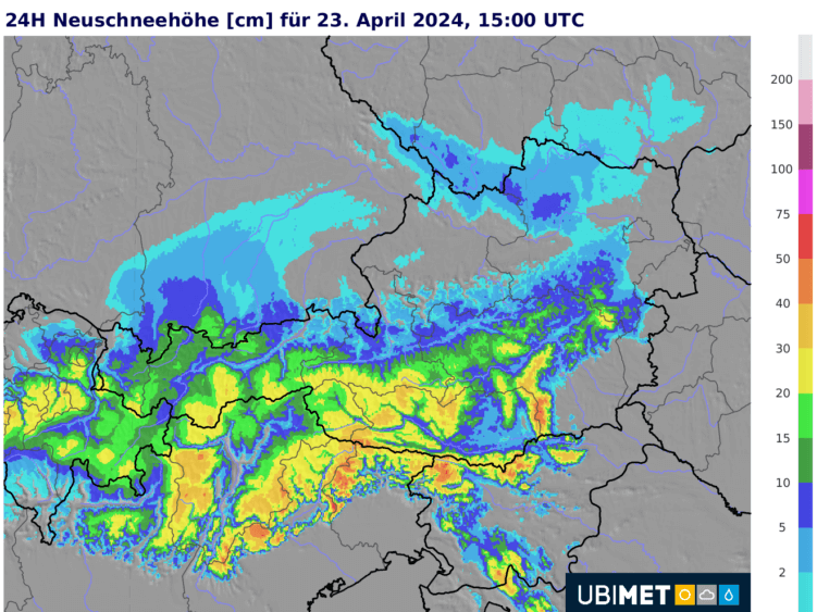 Neuschneeprognose von Montagabend bis Dienstagabend.