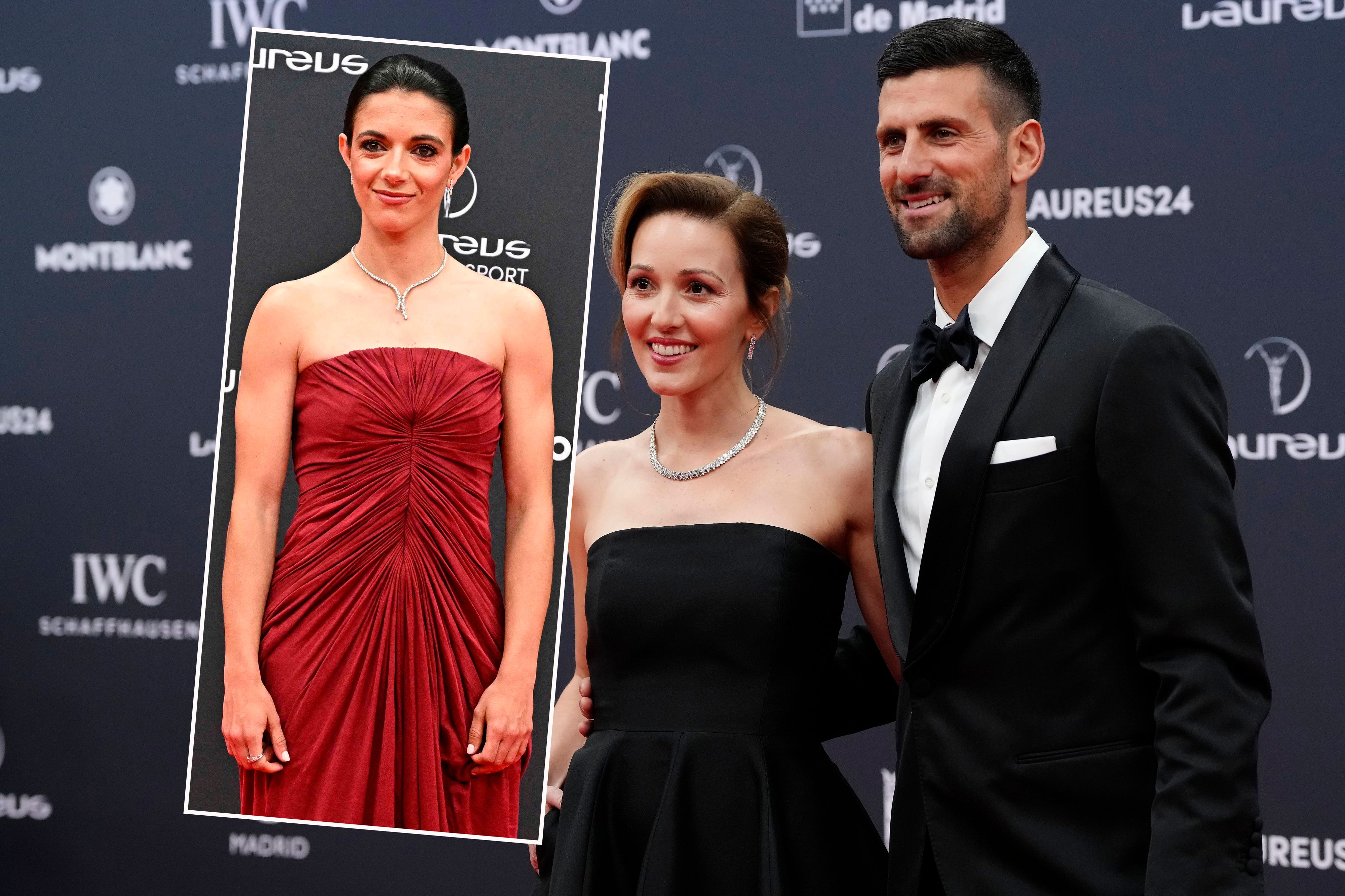 Aitana Bonmati (l.) und Novak Djokovic, im Bild mit seiner Frau, gewannen einen Laureus.