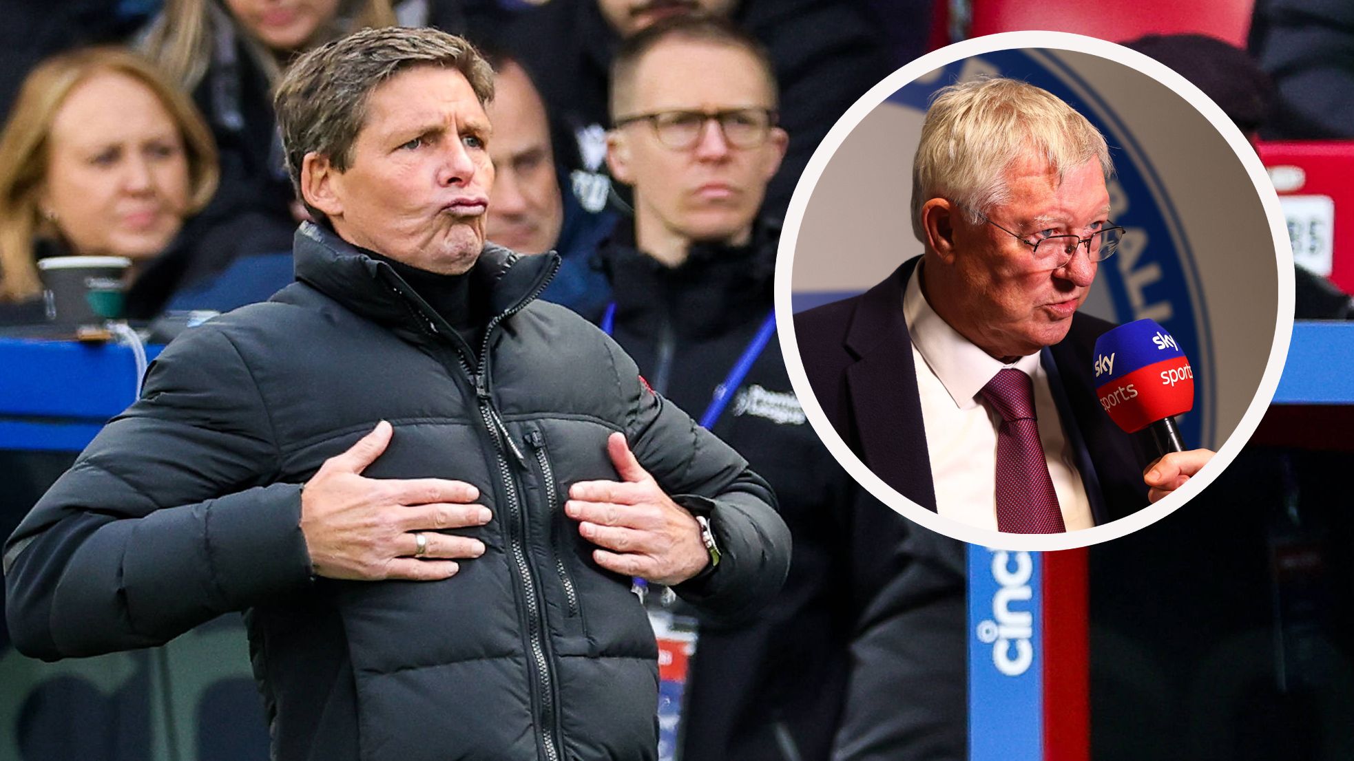 Sir Alex Ferguson (r.) zeichnete Oliver Glasner aus.