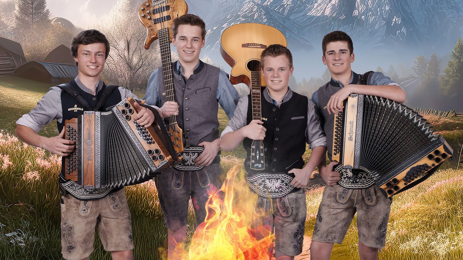Matthias, Mathias, Johannes, Benjamin sind bereit, die Herzen der Volksmusik mit ihrer mitreißenden Musik zu erobern.