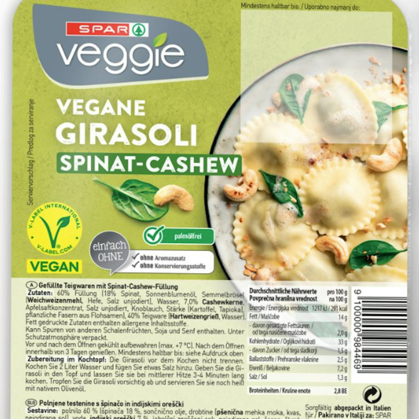 SPAR ruft vorsorglich „SPAR Veggie Girasoli Spinat-Cashew 250g“ bis inkl. MHD 10.06.2024 zurück