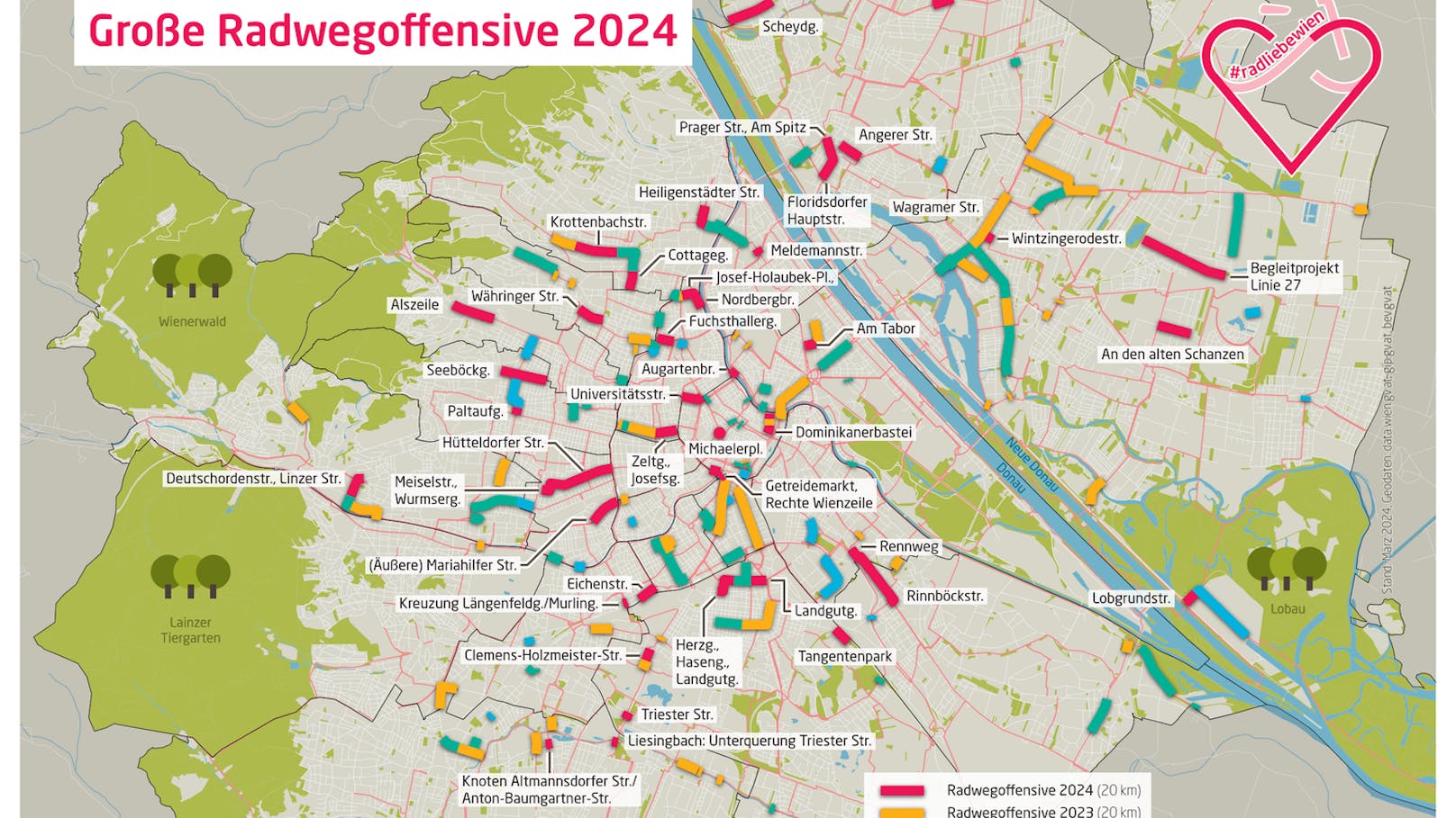 Alle großen Projekte der Radwegoffensive 2024 der Stadt Wien