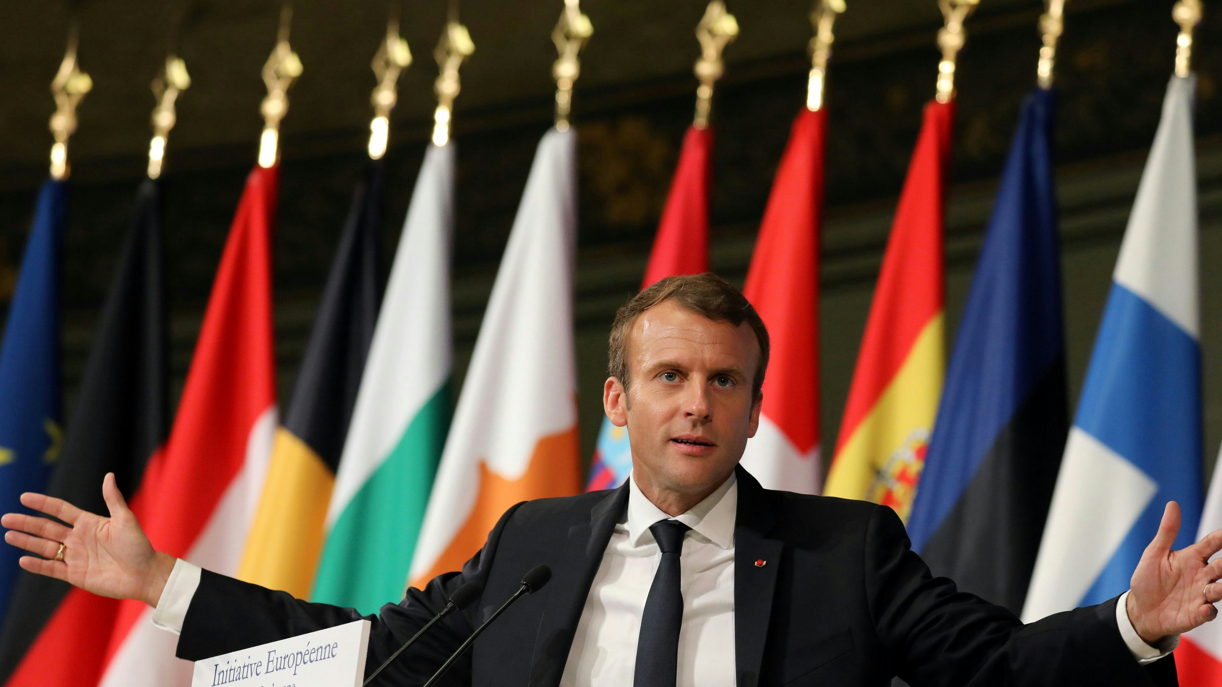 Der französische Präsident Emmanuel Macron bei seiner ersten Europarede am 26. September 2017 an der Sorbonne