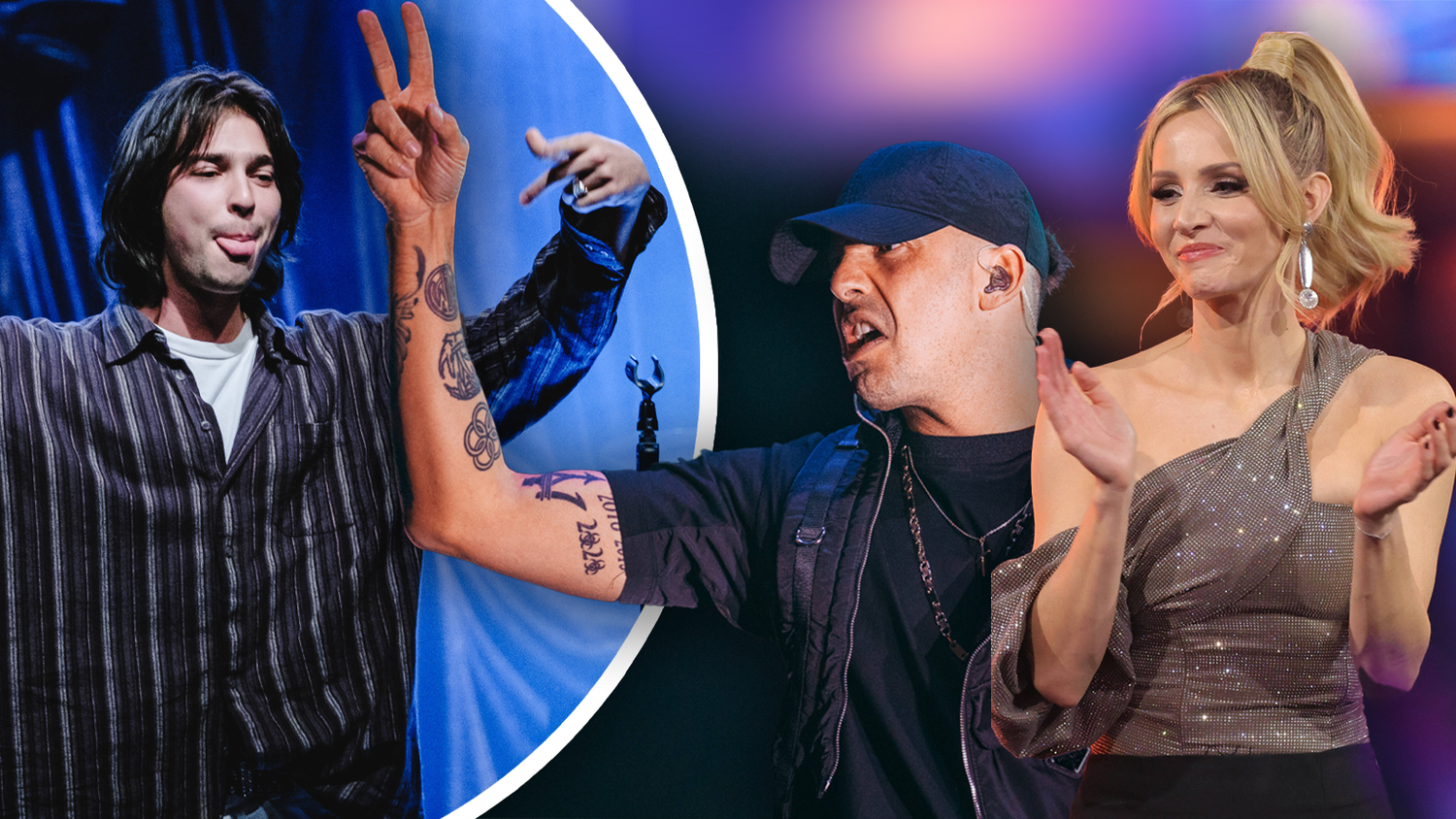 Einige Musiker durften sich beim Amadeus 2024 (wieder) über Preise freuen, andere gingen leer aus. (Im Bild: Bibiza, RAF Camora, Melissa Naschenweng)