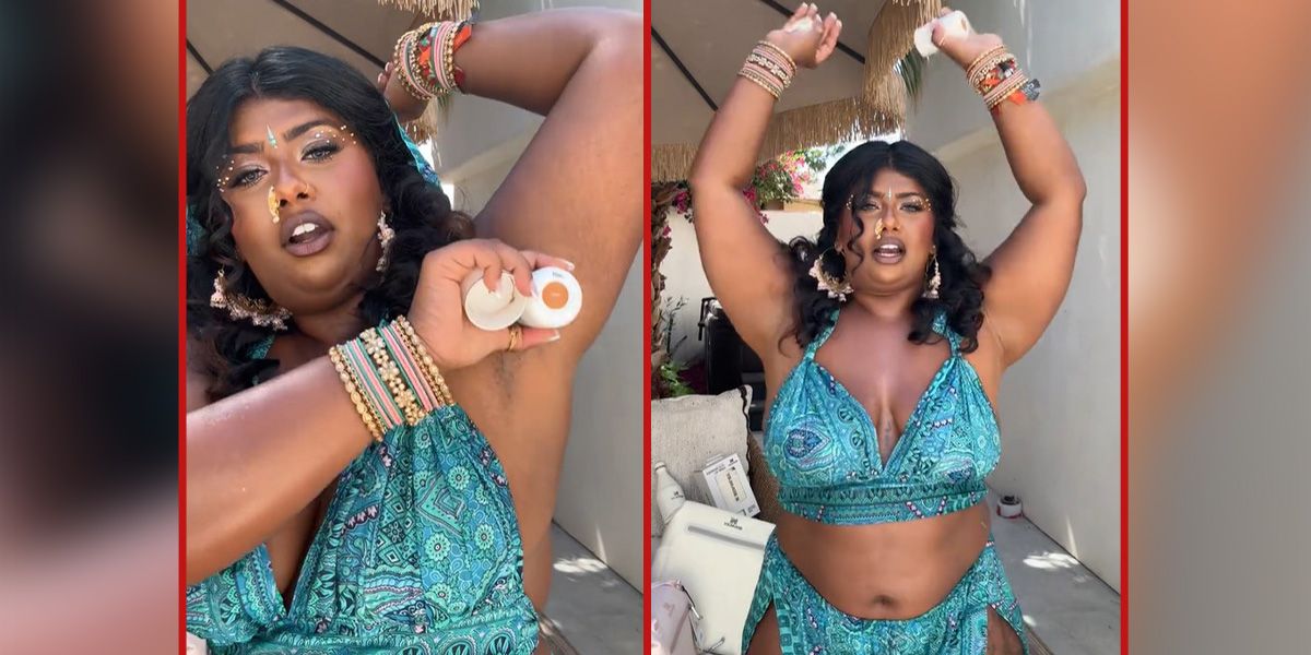 Influencerin Shawty Sin (Bild) zeigt vor, wie das Achsel-Make-up wirkt.