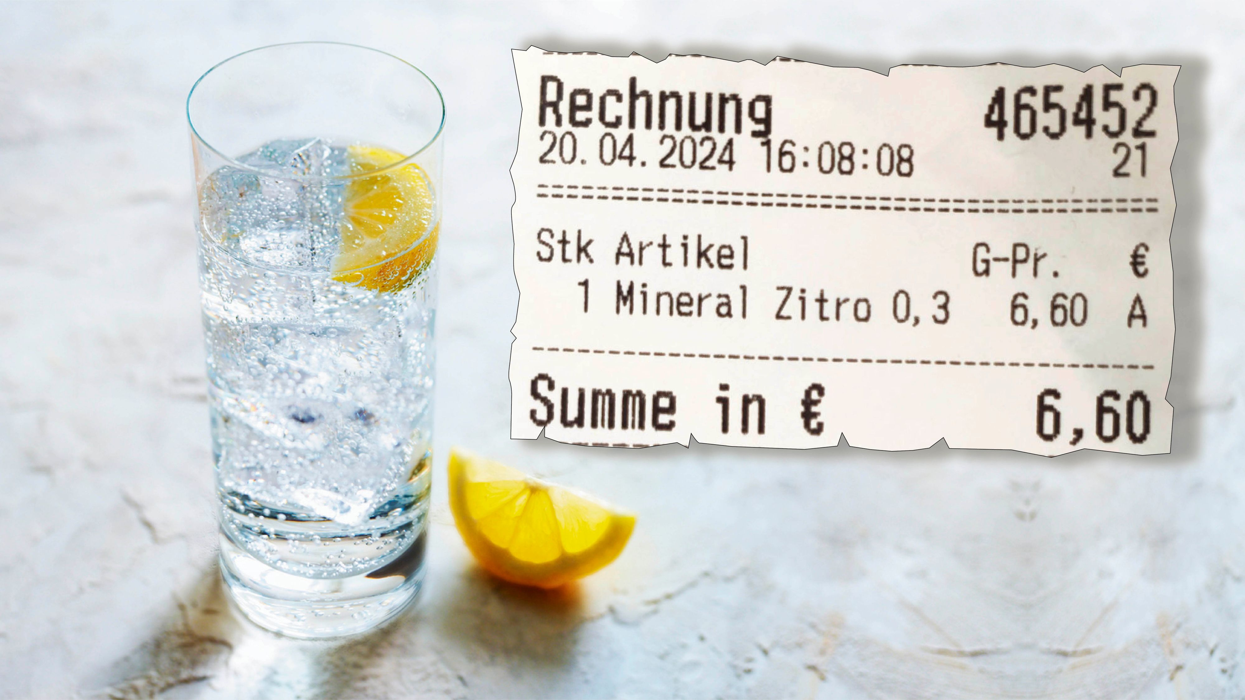 Der Preis von 6,60 Euro für ein 0,3-Liter-Mineralwasser mit Zitrone verärgerte einen Kunden extrem. (Symbolbild)