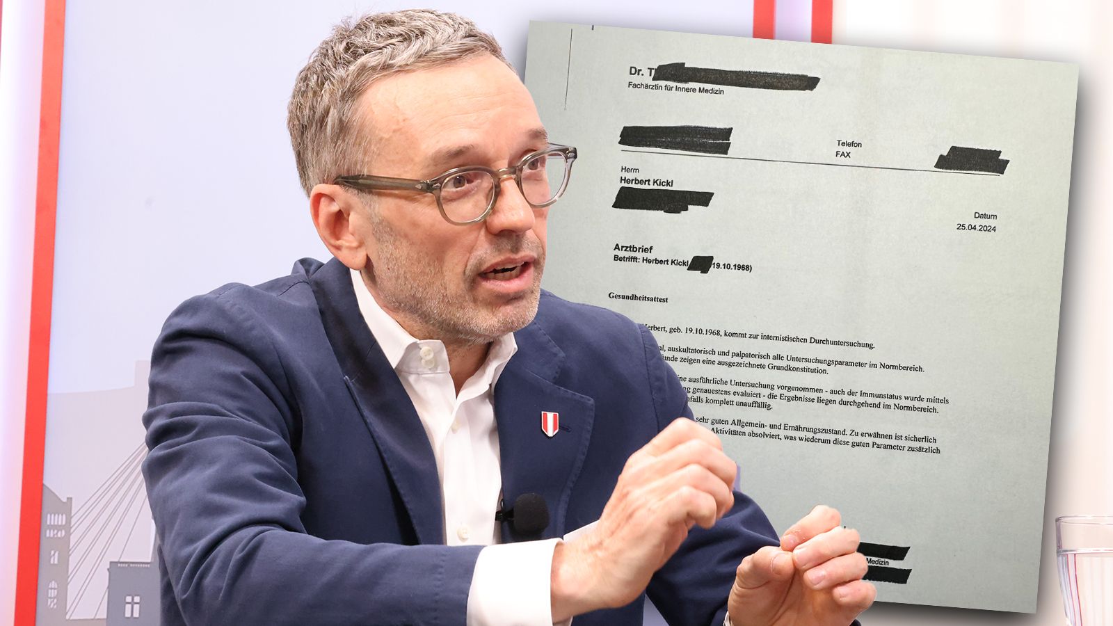 Herbert Kickl teilte am Dienstag einen teils geschwärzten Arztbrief auf Social Media.