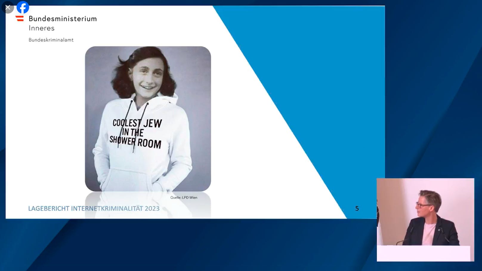 Fall 1: Eine Foto-Montage von Anne Frank mit nationalsozialistischem Hintergrund.