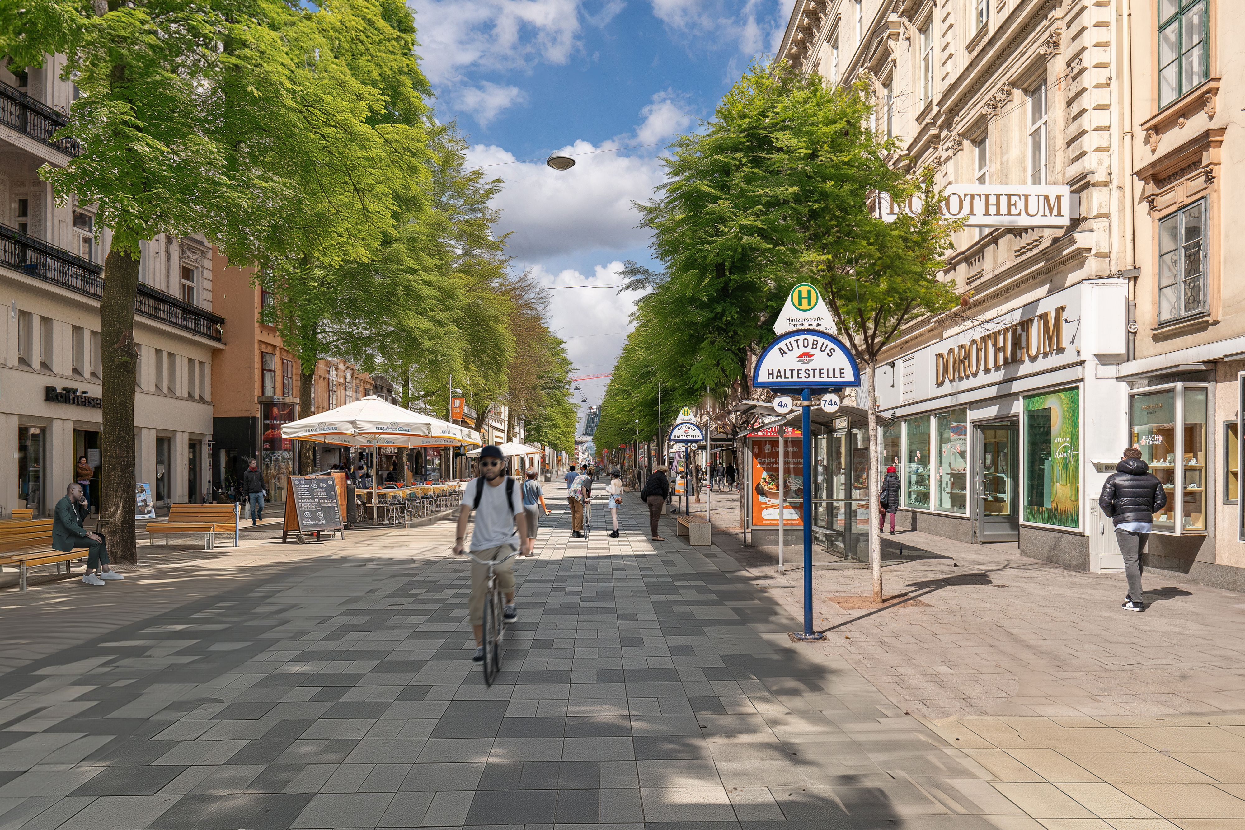 Begegnungszone, Aufenthaltszonen und Grünraum – So könnte die Landstraßer Hauptstraße nach der bevorstehenden Umgestaltung aussehen.