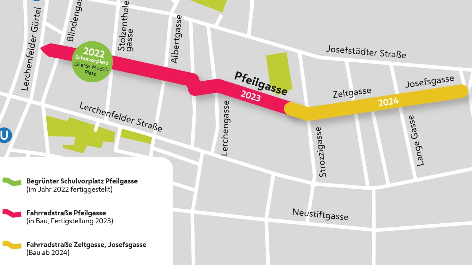 Bauabschnitte der Fahrradstraße in der Pfeilgasse