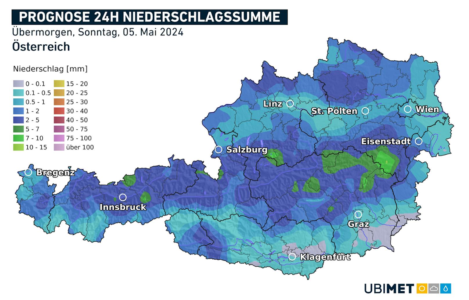 Die Regenprognose für Sonntag, 5. Mai 2024.