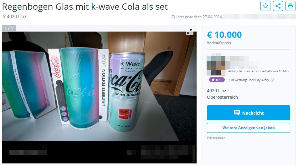 Abenteuerliche Preisgestaltung für ein Glas und eine Cola-Dose