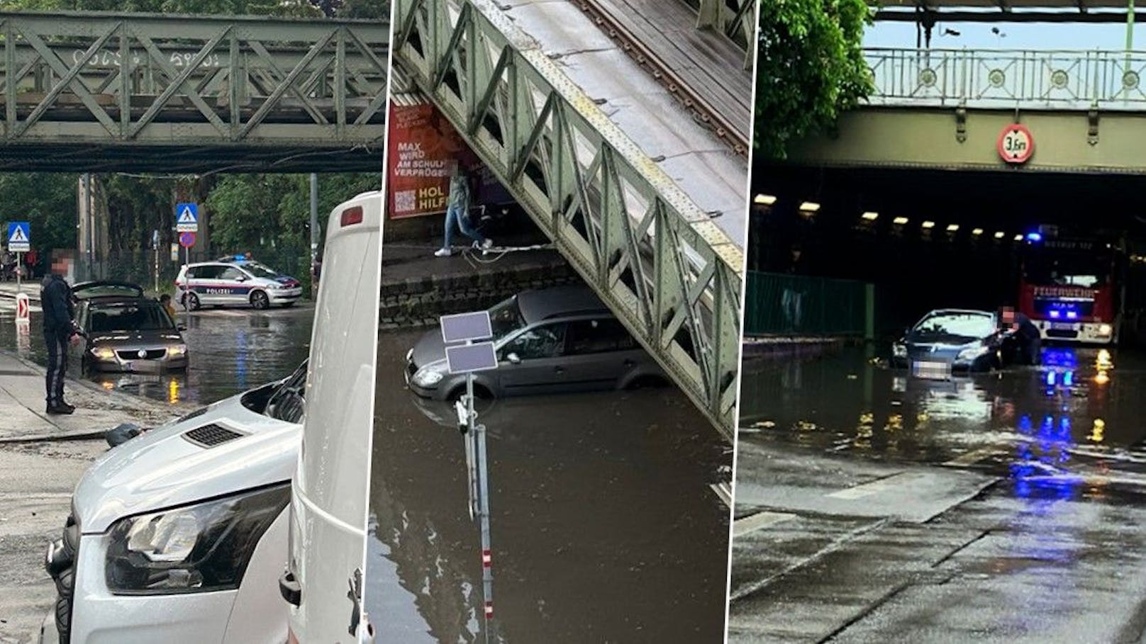 Wiener fahren in überflutete Tunnel, bleiben stecken