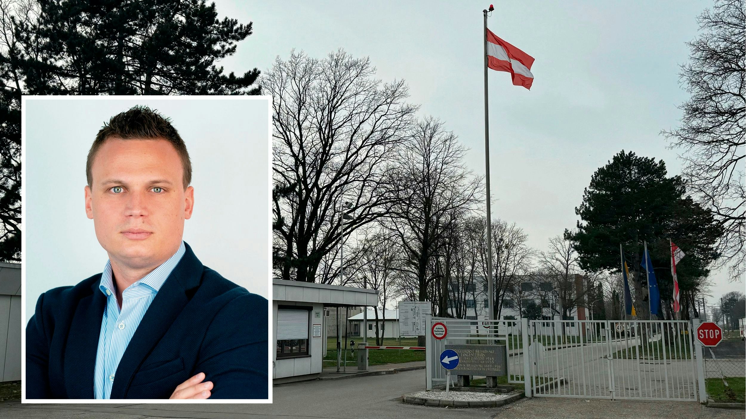 Der Fliegerhorst in Langenlebarn und Andreas Bors (FP)