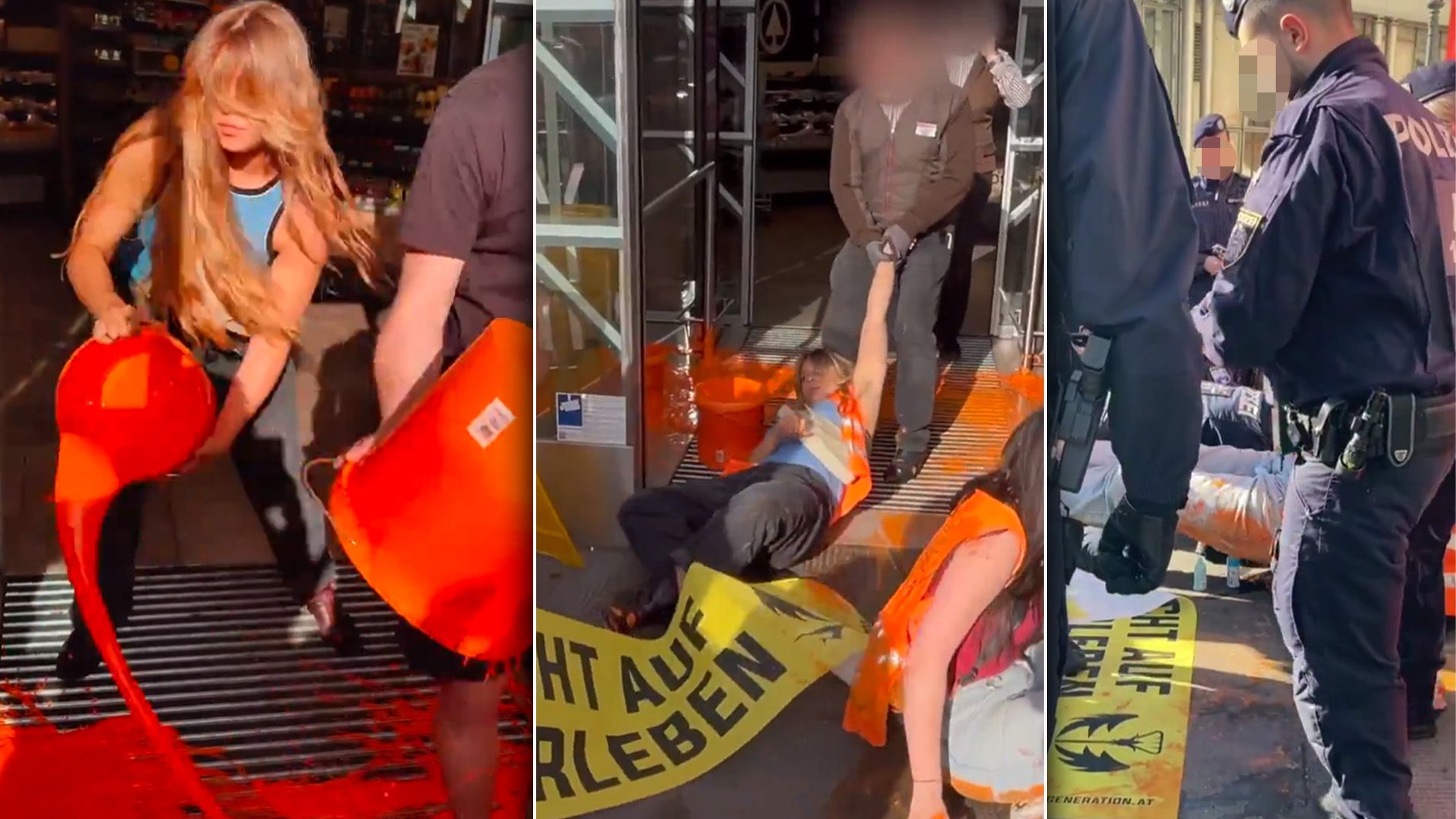 Am Parkring sorgte die Letzte Generation am Montag für Wirbel vor einem Supermarkt.
