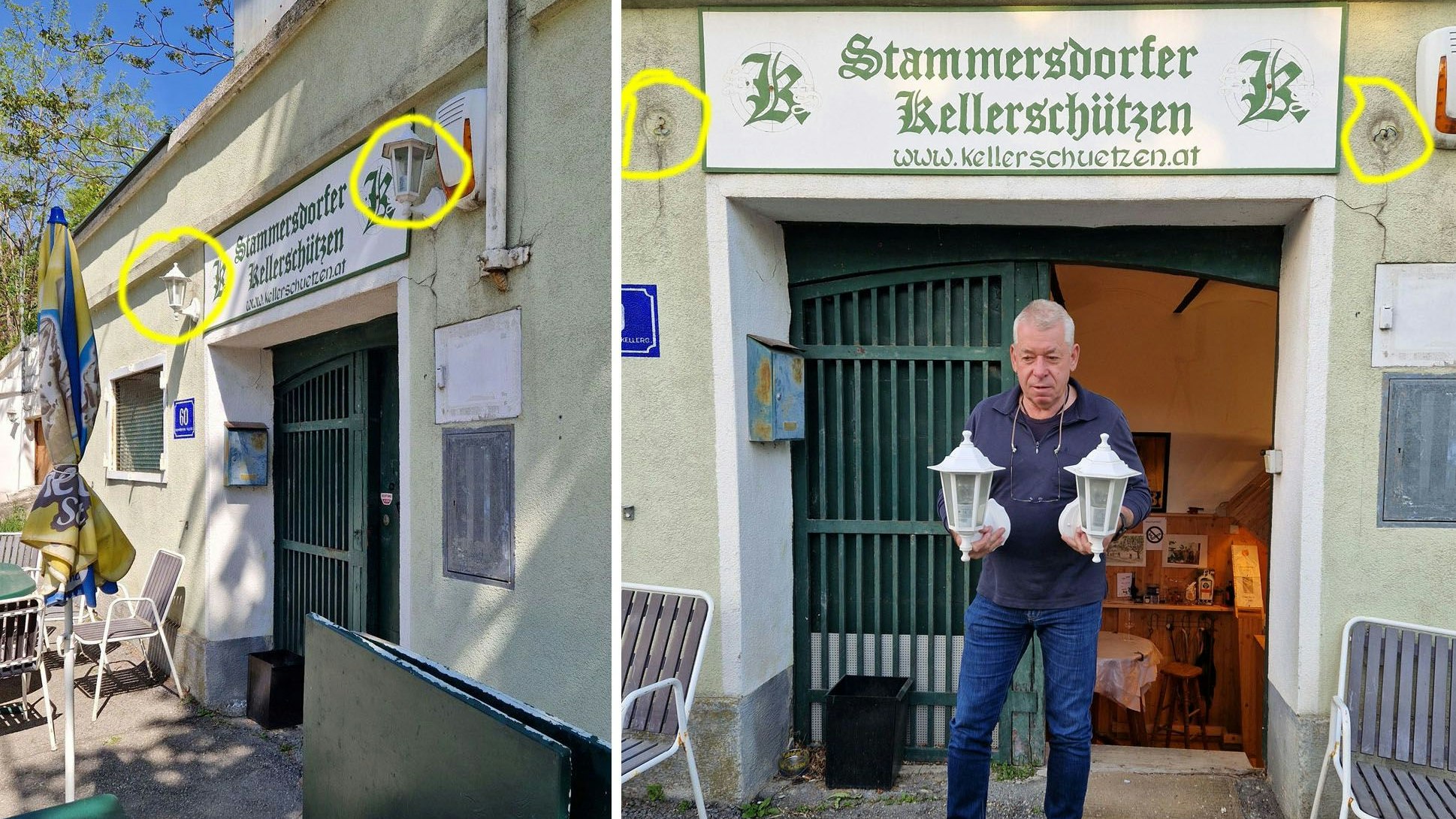 Auch beim Vereinslokal der Stammersdorfer Kellerschützen wurden zwei kleine Laternen entfernt.