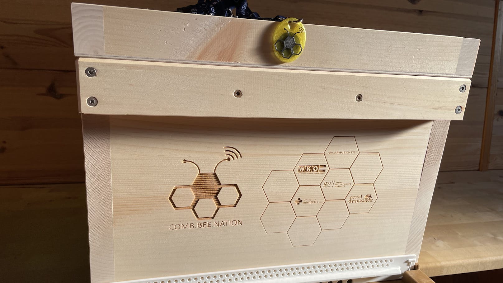 Der Prototyp des High-Tech-Bienenstocks ‒ der Sensor kann heimische von asiatischen Hornissen unterscheiden.