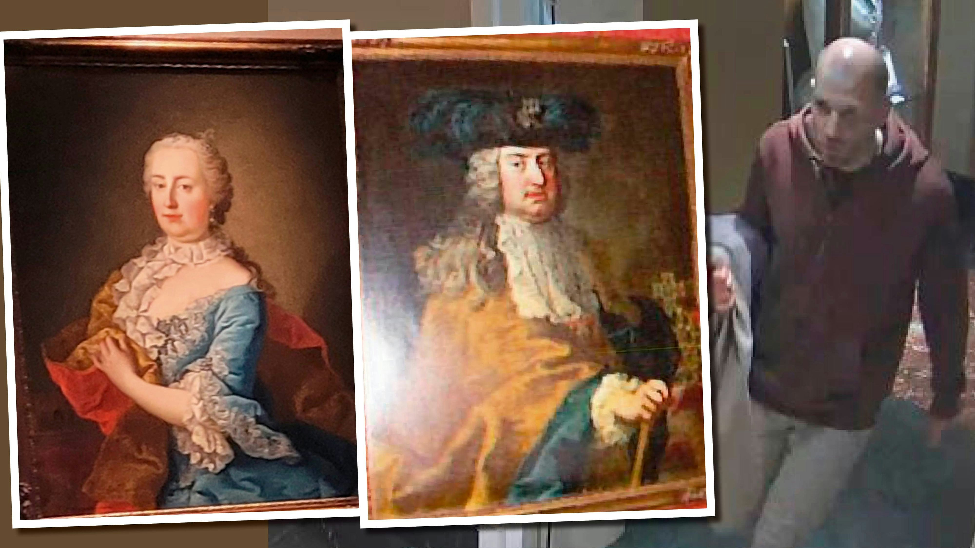 Diese beiden Gemälde wurden aus dem Hotel Imperial gestohlen. Die Polizei sucht diesen Verdächtigen.