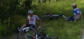 Großschartner liegt nach dem Sturz in der Wiese.