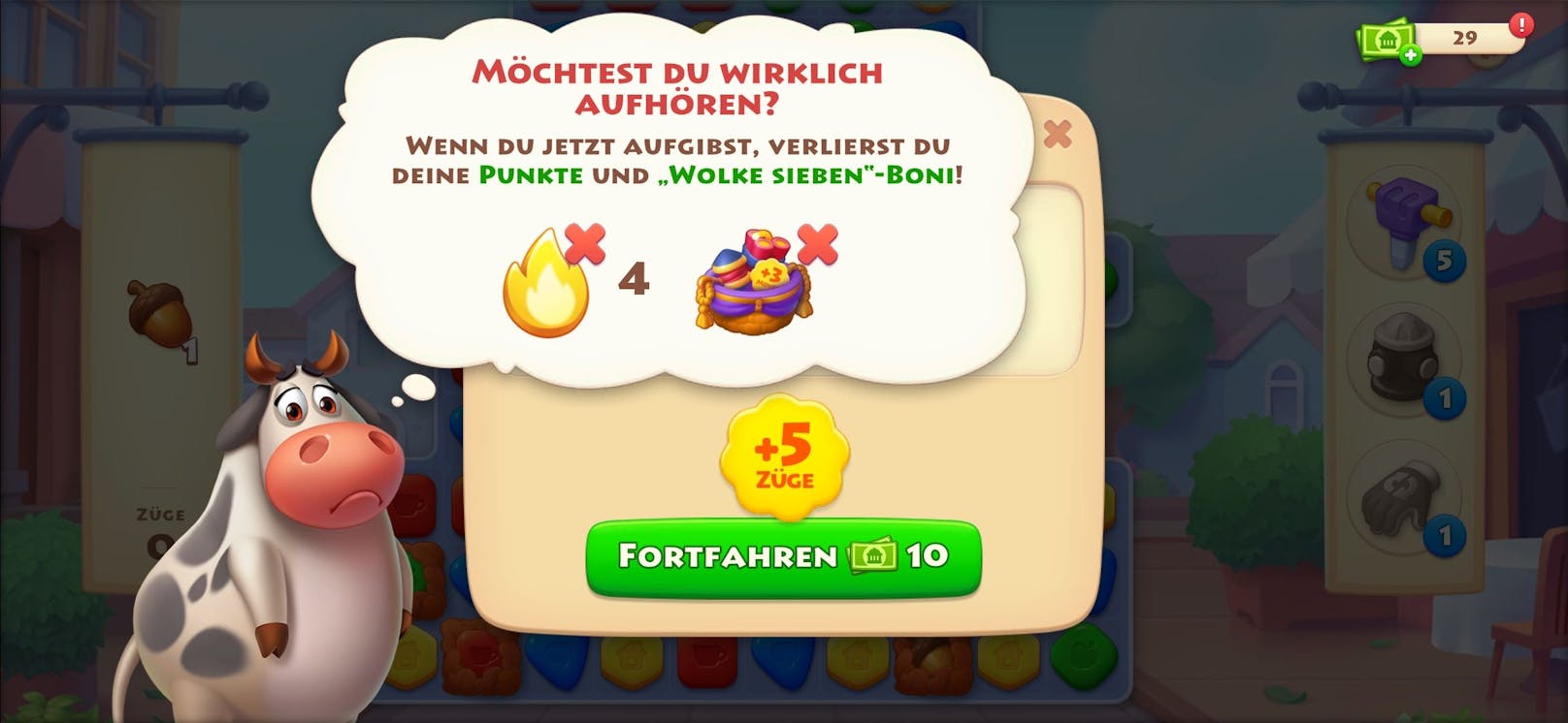 Traurig dreinblickende Figuren drängen Kinder dazu, weiterzuspielen statt das Spiel zu beenden.