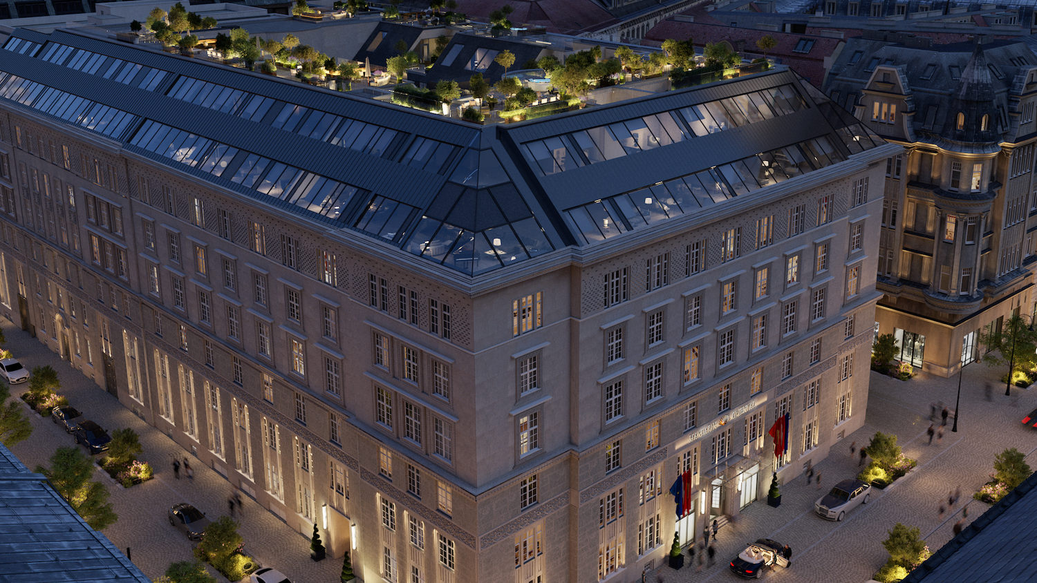 Das geplante Luxushotel "Mandarin Oriental": Links die Zedlitzgasse, die den Ring mit dem Stephansplatz verbindet. Der Haupteingang des Hotels mit seinen 138 Zimmern und Suiten ist an der Adresse Riemergasse 7 (Bildmitte). Die obersten zwei Stockwerke samt Dachterrassen sind für die insgesamt 25 privaten Residenzen reserviert.
