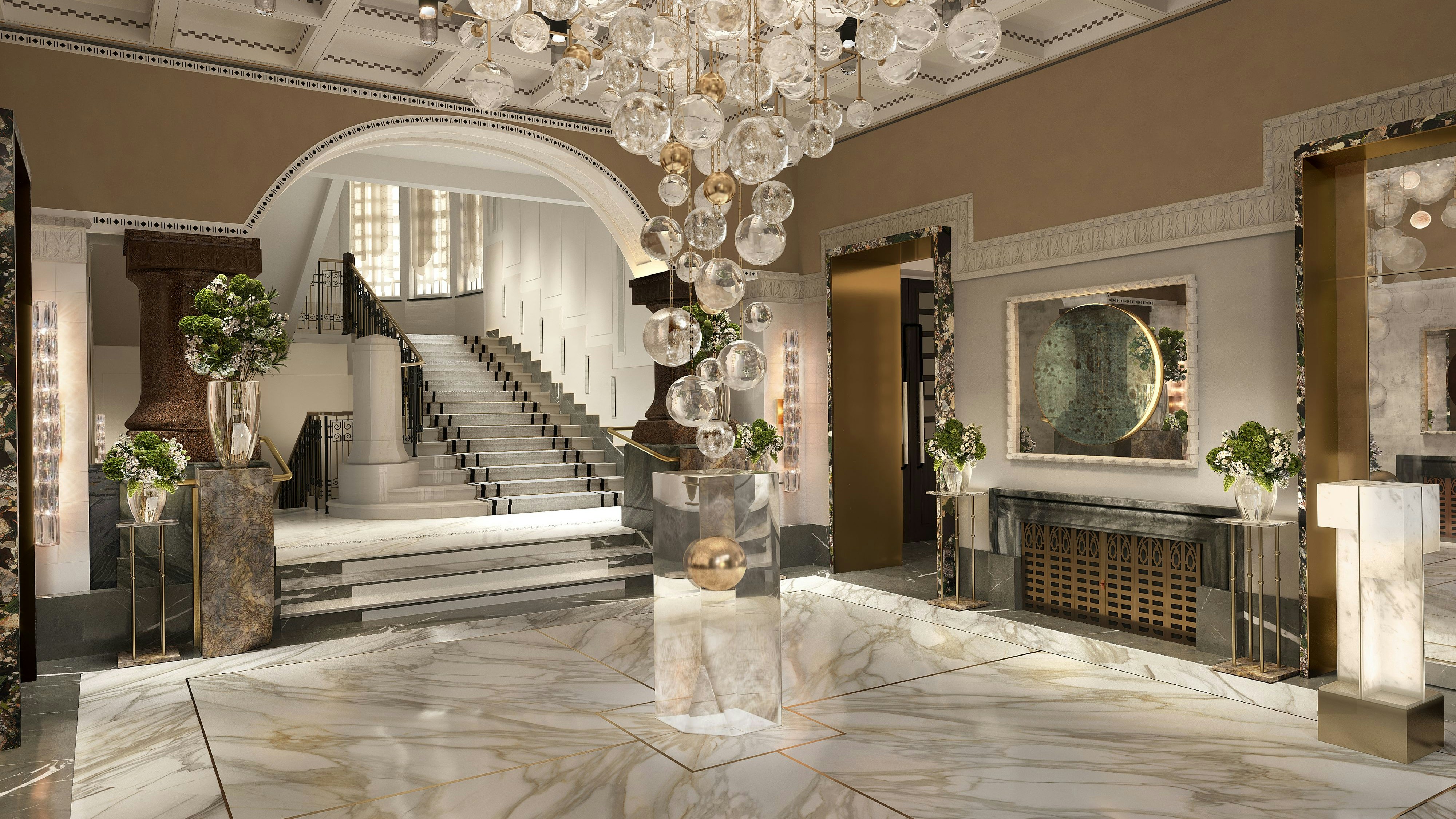 Ein Stiegenaufgang im Hotelbereich