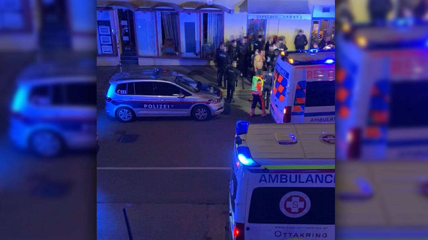 Polizei-Großeinsatz in Wien-Margareten. Insgesamt vier Personen mussten ins Spital gebracht werden.