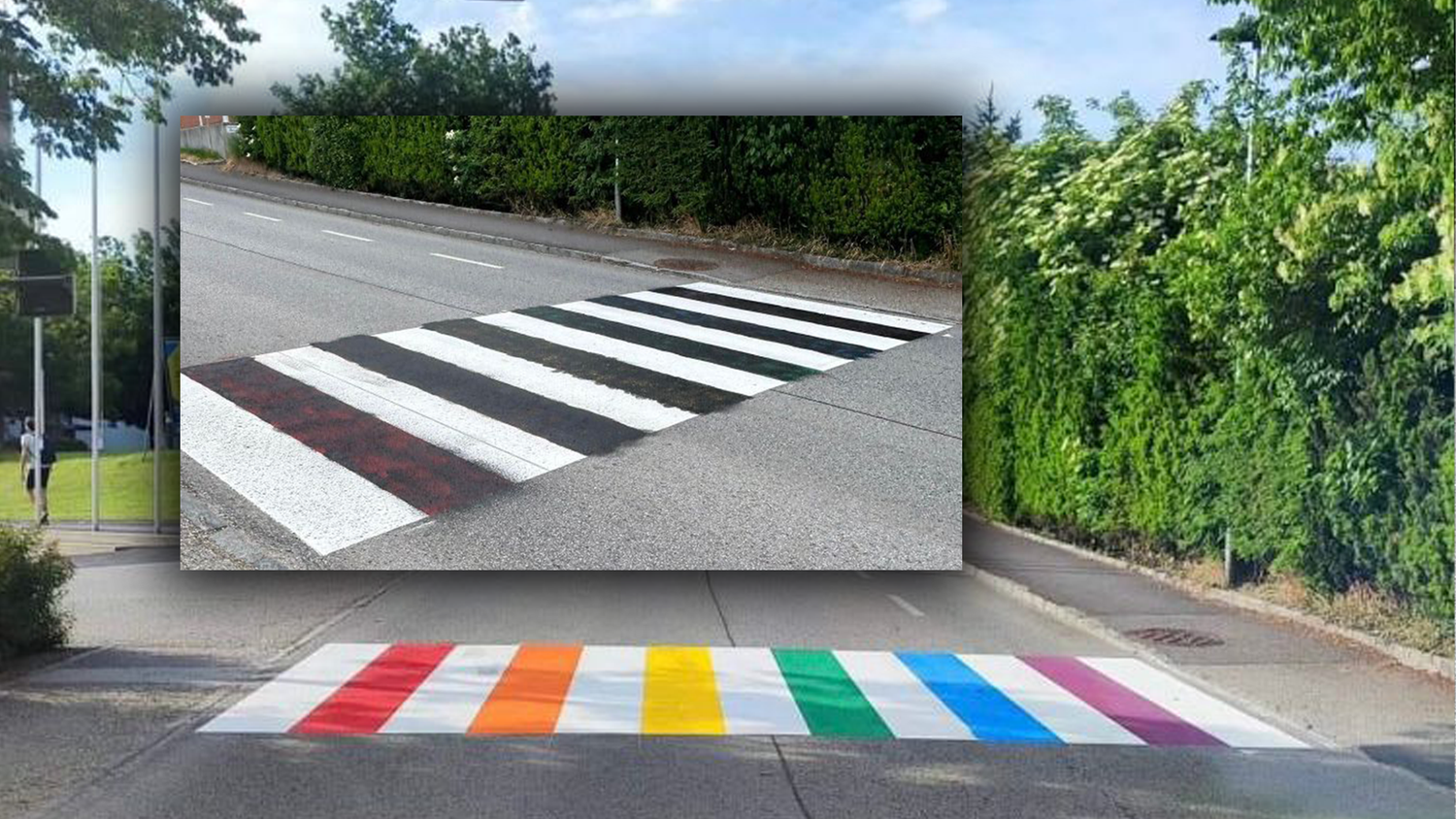 Regenbogen-Zebrastreifen verunstaltet. Gemeinde in Oberösterreich ist entsetzt.