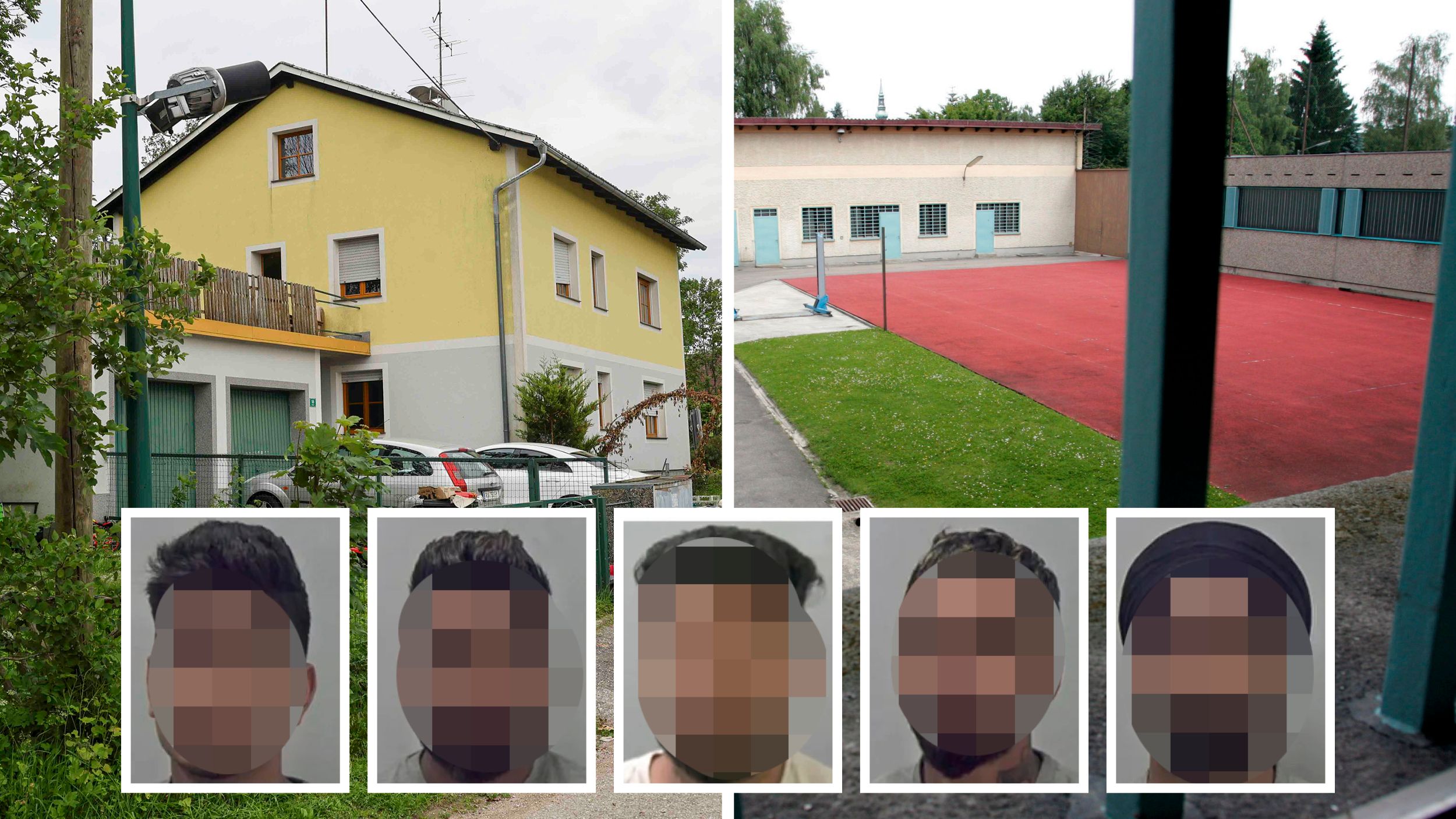 Vor einem Wohnhaus in Hohenzell (links) wurden zwei Männer festgenommen. Sie sitzen derzeit in der Justizanstalt in Ried (rechts). Die beiden sollen an einem Mord beteiligt gewesen sein. In England wurden bereits mehrere Verdächtige verhaftet (unten).