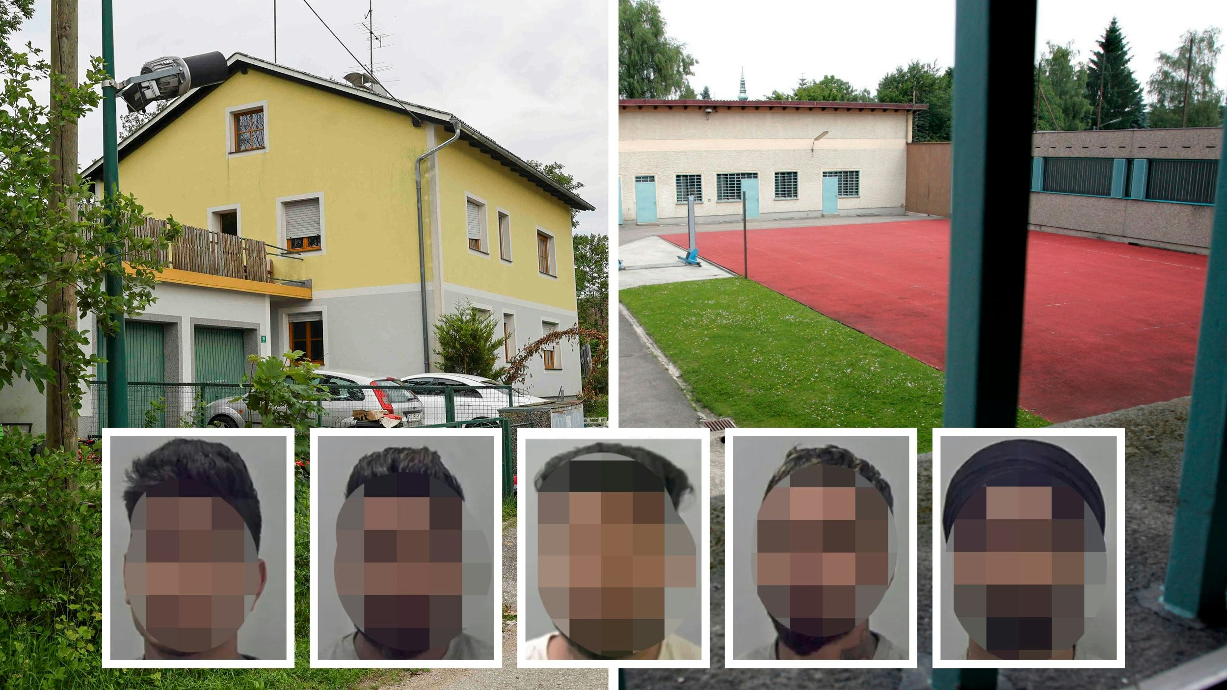 Vor einem Wohnhaus in Hohenzell (links) wurden zwei Männer festgenommen. Sie sitzen derzeit in der Justizanstalt in Ried (rechts). Die beiden sollen an einem Mord beteiligt gewesen sein. In England wurden bereits mehrere Verdächtige verhaftet (unten).