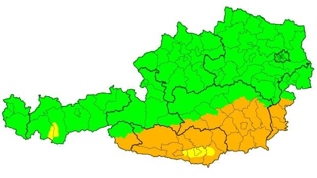 Die aktuellen Regenwarnungen: Im Süden werden starke Niederschläge erwartet.
