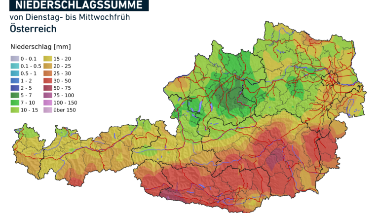 Im Süden und Südosten gibt es morgen am meisten Regen. Achtung: Regenmengen nicht 1:1 übernehmen.