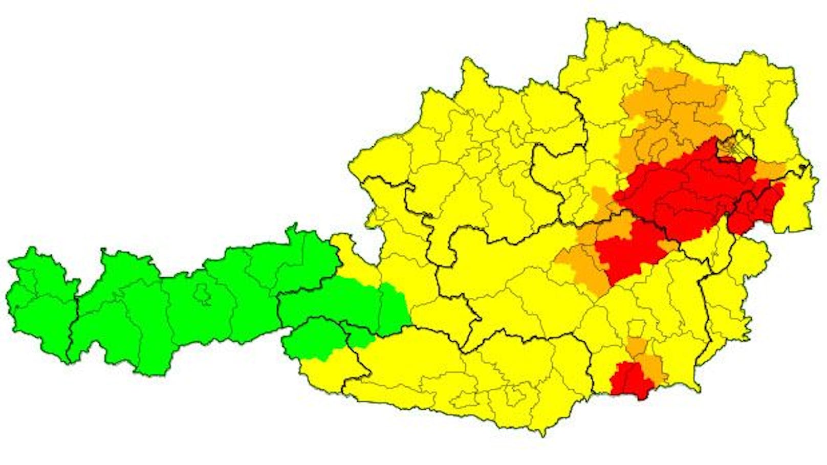 Die aktuellen Gewitterwarnungen: Im Nordosten Österreichs gilt Warnstufe Rot