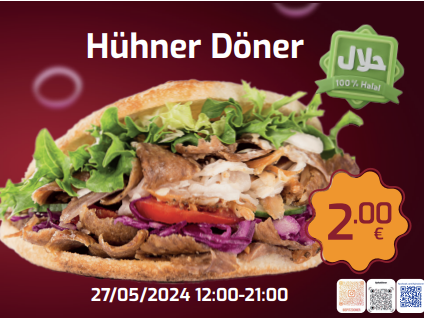 Hühner Kebab am 27. Mai um 2 Euro
