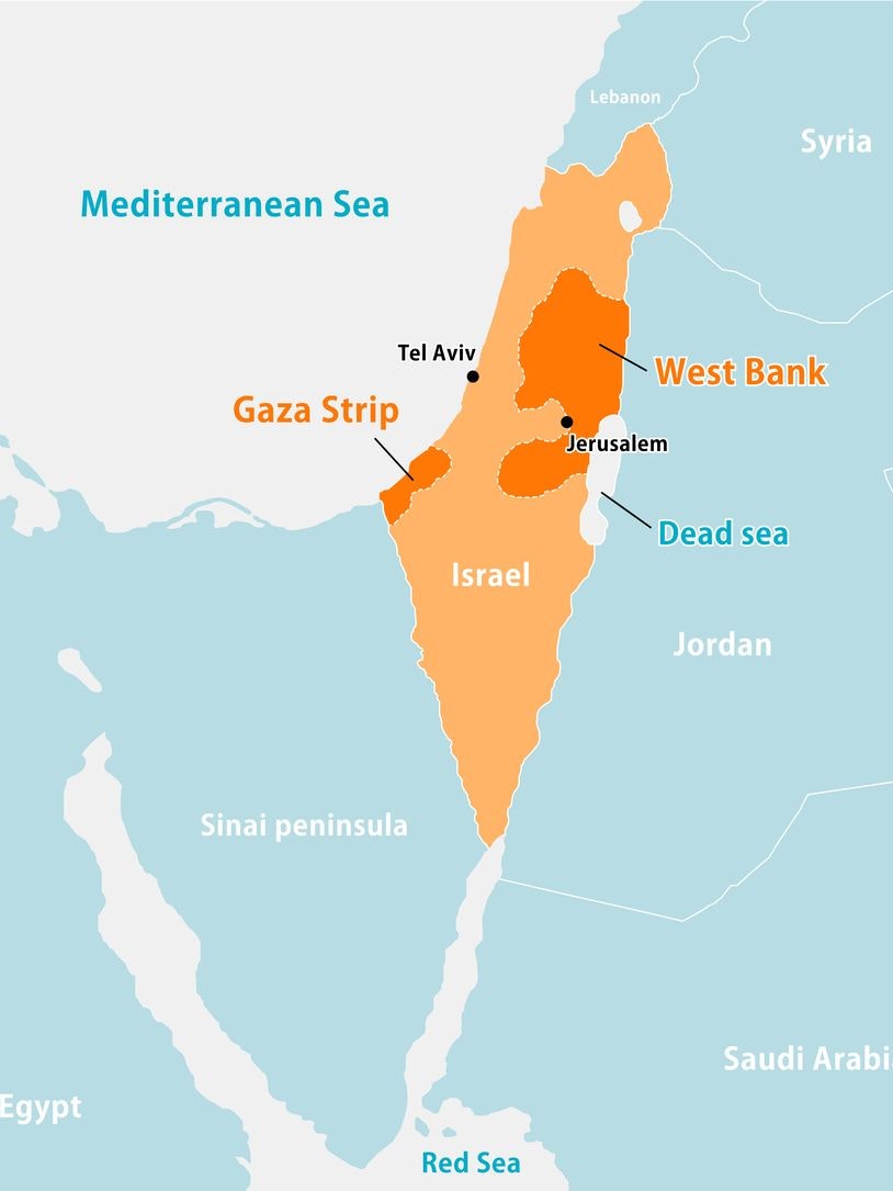 Palestine war (Israel, Palestine and Gaza Strip) and surrounding countries map illustration