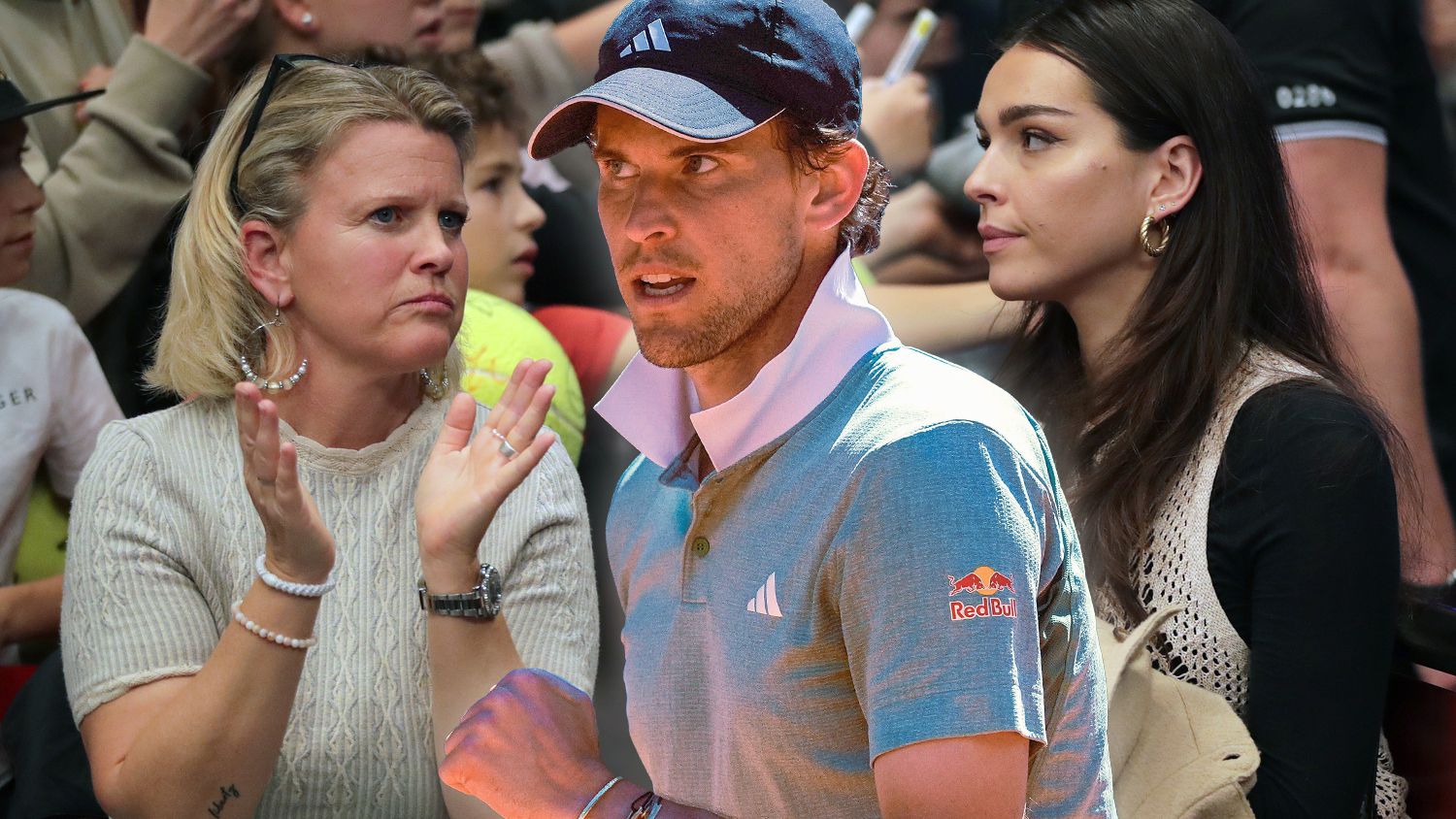 Mama Karin Thiem (l.), Tennis-Star Dominic Thiem und Freundin Lili Paul-Roncalli.
