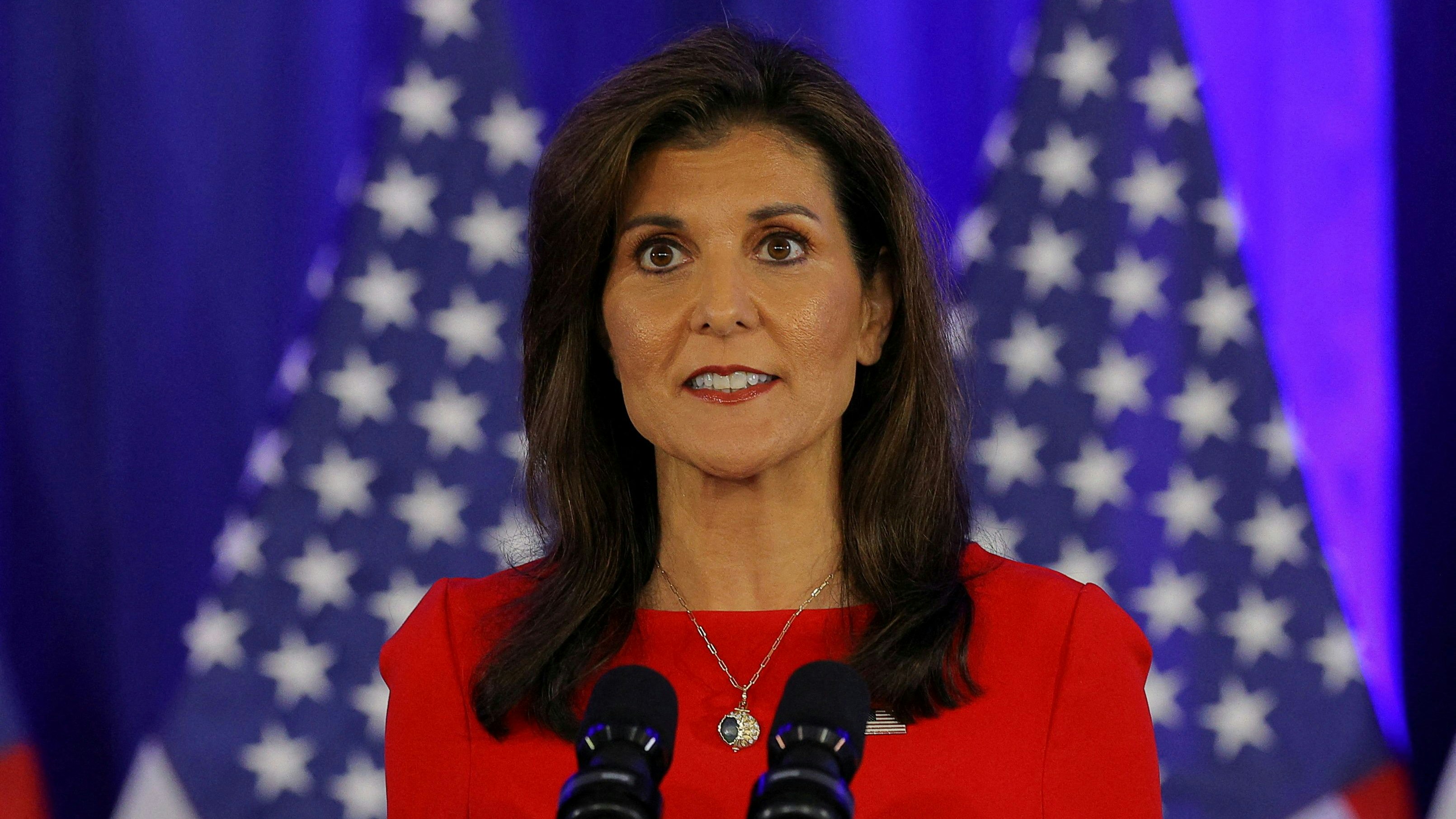 FILE PHOTO: Republican presidential candidate and former U.S. Ambassador to the United Nations Nikki Haley speaks as she announces she is suspending her campaign, in Charleston, South Carolina, U.S., March 6, 2024. REUTERS/Brian Snyder/File Photo