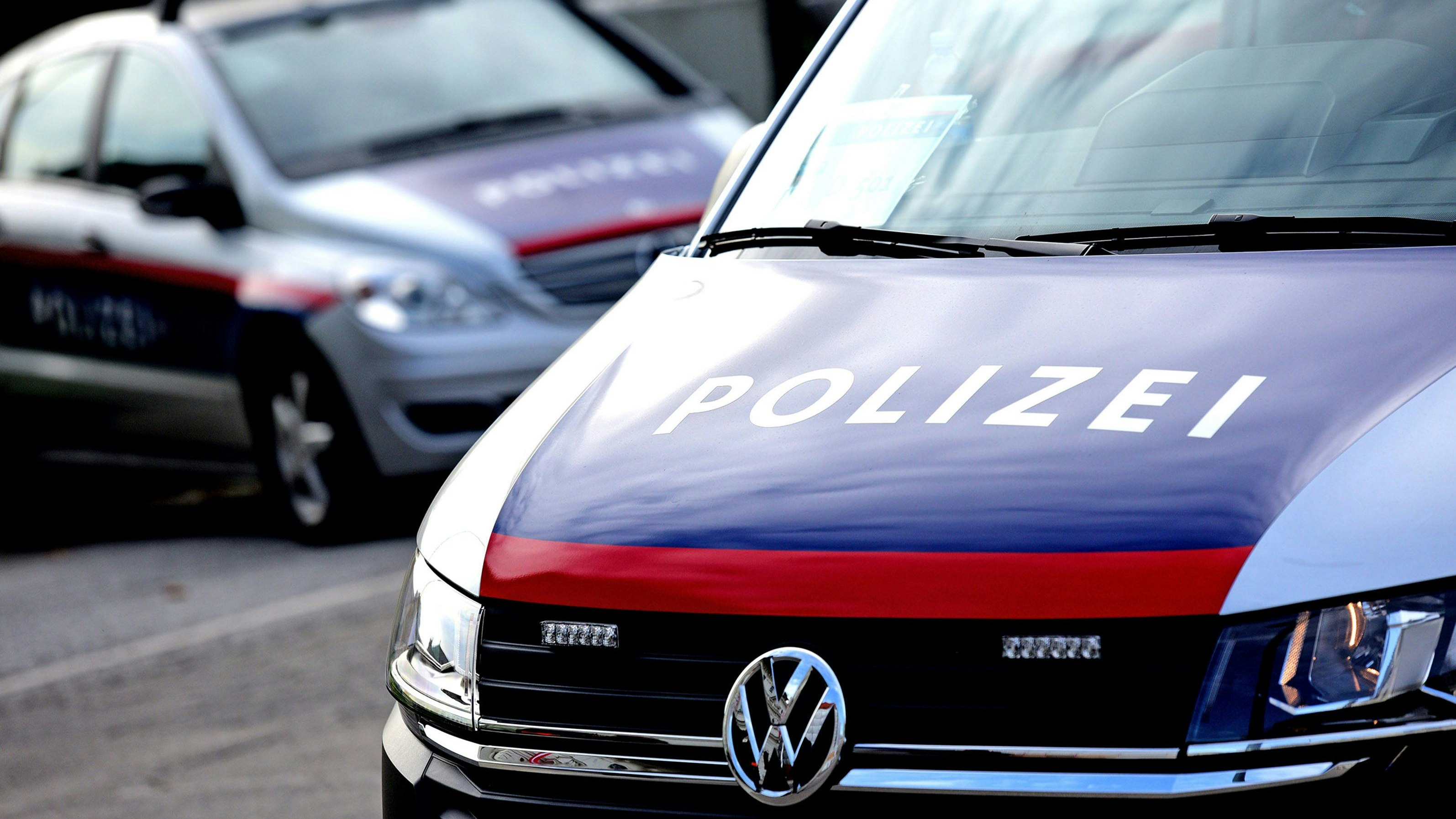 Two police cars in Vienna, Austria, Europe