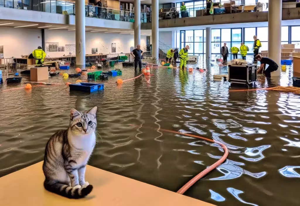 Die Katze hat vermutlich einen Wasserhahn geöffnet.